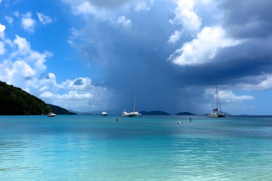 Storm clouds over Maho Bay, St. John, USVI, US Virgin Islands, Caribbean

