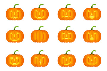 Halloween pumpkin vector icons set, emotion variation, emoji.