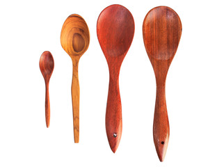 many wooden spoon on white background