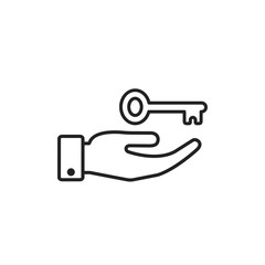 Hand hold a key line icon, vector isolated illustration