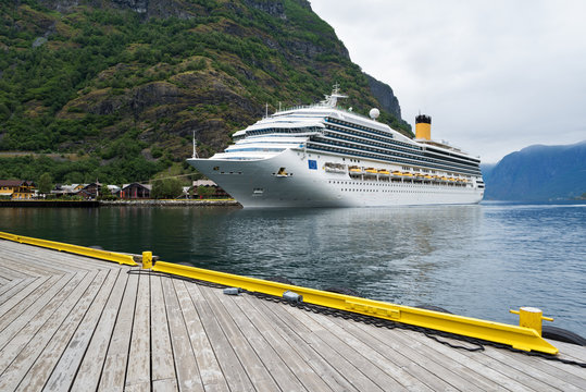 Cruise liner in the waters of Aurlandsfjord, Norway