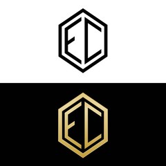 initial letters logo ec black and gold monogram hexagon shape vector