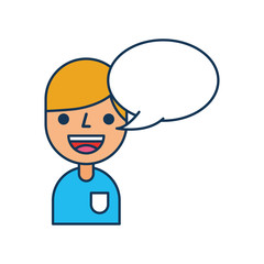 young boy cartoon with bubble speech communication vector illustration