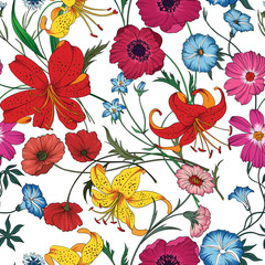 Beautiful seamless floral pattern . Flower vector illustration. Field of flowers