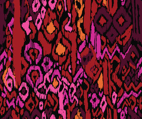 olorful ikats abstract print. Seamless background. It can be used for cloth, bags, notebooks , cards, packing. Hand drown painted.