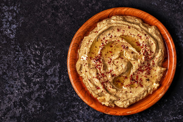 Classic hummus  on the plate.