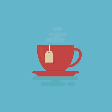 Cup Of Tea With Steam Illustration. Tea Time Concept. Flat Design of Cup of Tea Isolated