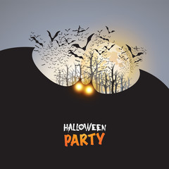Halloween Party Card Template - Flying Bats with Glowing Eyes - Vector Illustration