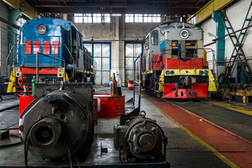 Locomotives on repair in the depot