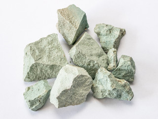 Zeolite natural  raw stones on white background.Macro