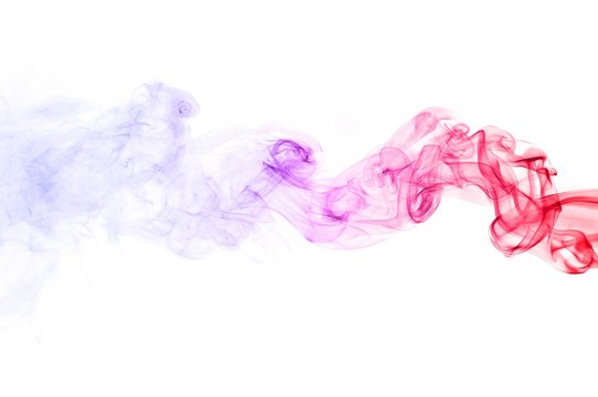 Red And Blue Smoke Swirl  On White Background, Color Smoke On White Background