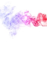 Red and blue smoke swirl  on white background, Color smoke on white background