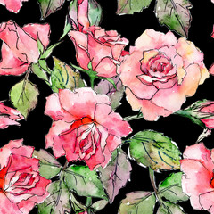 Wildflower rose flower pattern in a watercolor style. Full name of the plant: rose pink. Aquarelle wild flower for background, texture, wrapper pattern, frame or border.