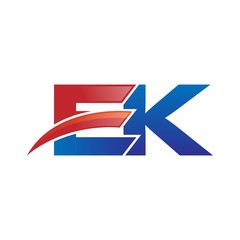 modern vector initial letters logo swoosh ek red blue