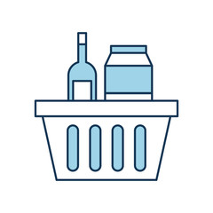 basket shopping with bottles drink products icon vector illustration