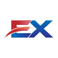 modern vector initial letters logo swoosh ex red blue
