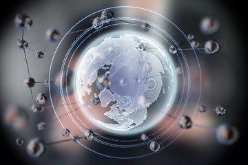 Abstract glowing sphere shape. Earth. 3d concept planet. Science and technology background.