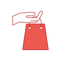 hand holding paper bag gift shopping concept vector illustration