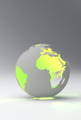 Design of a green earth globe, transparent continent effect, vertical view