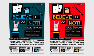 Believe It Or Not! Magic Show! (Flat Style Vector Illustration Quote Poster Design) Event Invitation with Venue and Time Details