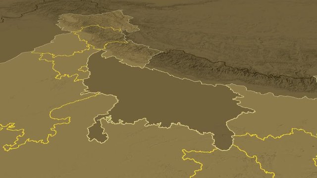 Uttar Pradesh - India, region extruded. Bumps