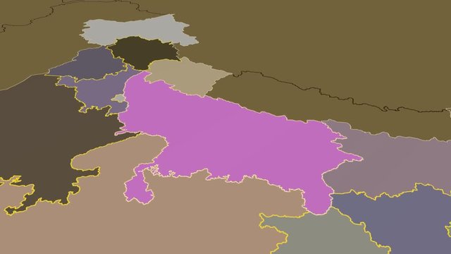 Uttar Pradesh - India, region extruded. Solids