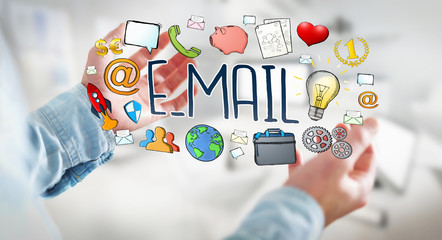 Businessman using manuscript contact text