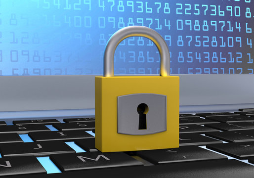 golden padlock on a computer keyboard Locked laptop key