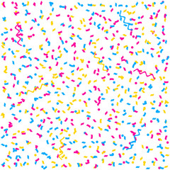 Abstract multicolored background. A lot of small falling confetti. Confetti around the screen
