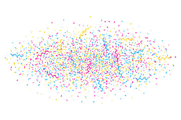 Abstract multicolored background. A lot of small falling confetti. Explosion of confetti from the center