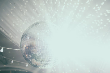 Close up of disco ball on party