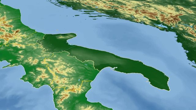 Apulia - Italy, region extruded. Bumps shaded