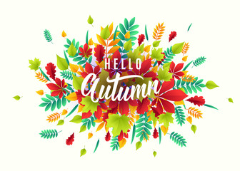 Vector illustration of fashionable autumn background with falling leaves