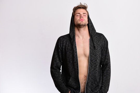 Fashion and sport lifestyle concept. Man wears dark grey sweater