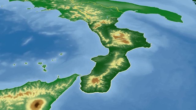 Calabria - Italy, region extruded. Bumps shaded