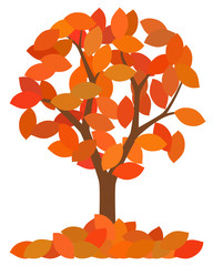 Fototapeta na wymiar isolated autumn tree with fallen leaves on white background, vector illustration