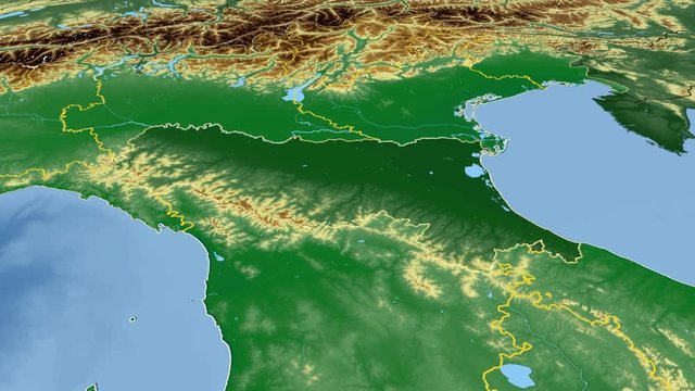 Emilia-Romagna - Italy, region extruded. Bumps shaded