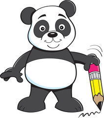 Obraz na płótnie Canvas Cartoon illustration of a panda bear holding a pencil.