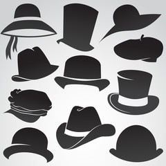 Hat icon set isolated on white background.