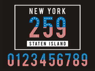 New York Set Numbers Flag USA