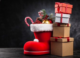 Santa's shoe on dark background