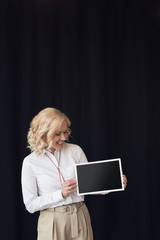 woman with blank blackboard