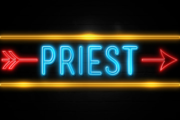 Naklejka na ściany i meble Priest - fluorescent Neon Sign on brickwall Front view