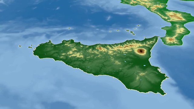 Sicily - Italy, autonomous region extruded. Bumps shaded