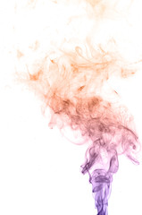 Movement of smoke,orange and purple smoke on white background,  smoke background,orange and purple...