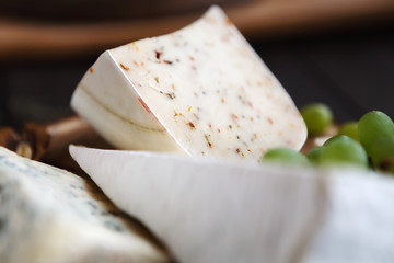 Different sorts of cheese, food background