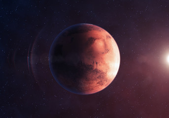 Planet Mars against the Star Field Background