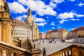 Gardinen Travel in Germany - elegant baroque Dresden. square Neumarkt with famous Frauenkirche church © Freesurf