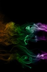 Abstract colorful smoke on black background, smoke background,colorful ink background,Violet, Green, Orange,movement of smoke