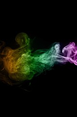 Abstract colorful smoke on black background, smoke background,colorful ink background,Violet, Green, Orange,movement of smoke